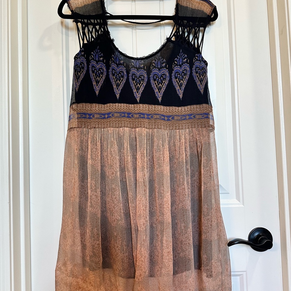 Free People Bohemian Black and Brown Dress with Purple Accents